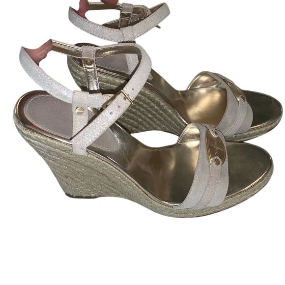 EUC Calvin Klein silvery gold metallic espadrille wedges Size 8.5 - Picture 2 of 6